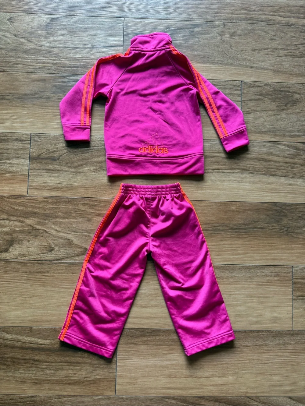 Adidas Toddler 2 Piece Tracksuit Set Pink Orange 18M Three Stripe Jacket Pants